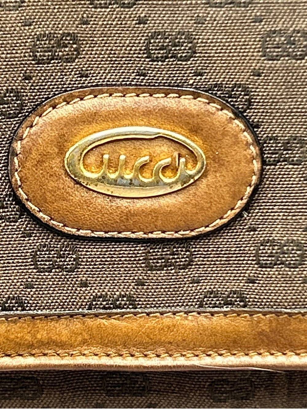 GUCCI VTG 80s Micro GG Supreme Clutch Bag Kiss Lock Leather & Canvas Tan Beige - Picture 2 of 16